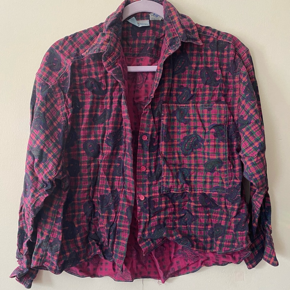 VINTAGE Plaid Collar Shirt / Top Super Cute Pattern Unique